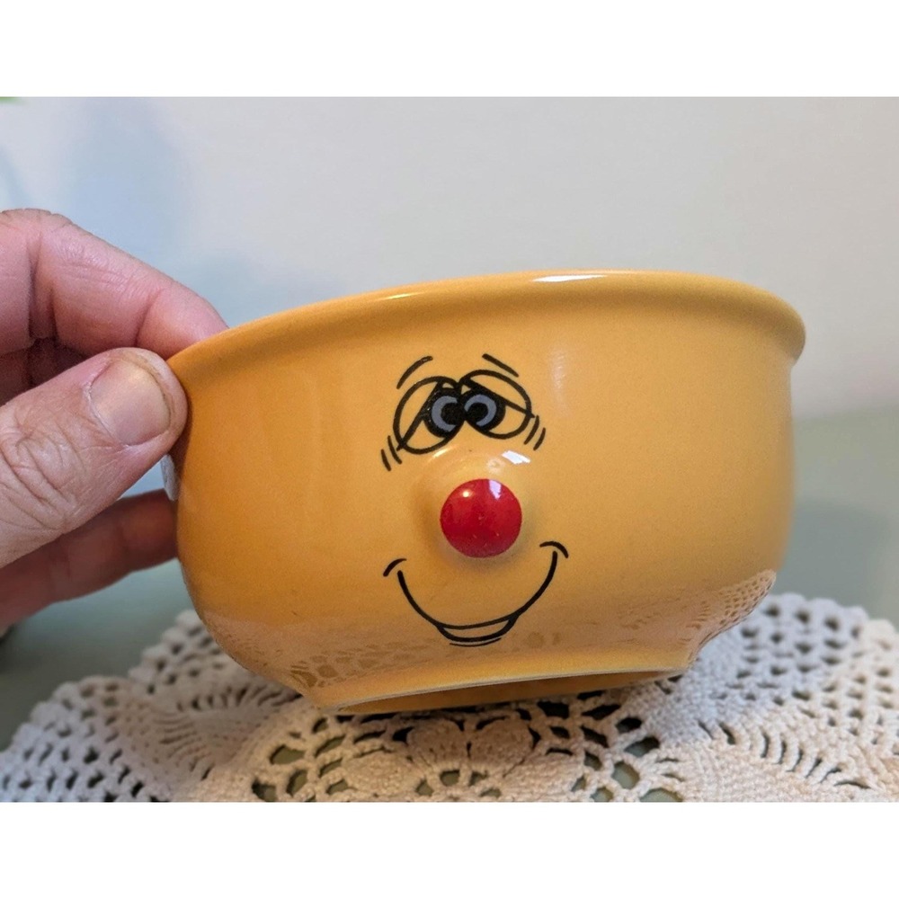 Vintage Smiley Face Dip Bowl, Yellow Ceramic Snack Bowl, Cute Retro Serving Bowl